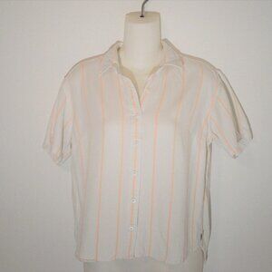 Obey Crop Shirt Sz XS Button Down Striped Relaxed Fit Minimalist Neutral Preppy